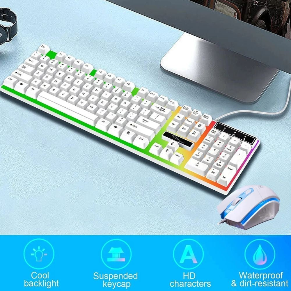 Gaming Keyboard Mouse Set Rainbow LED Wired USB For PC Laptop PS4 One 360UK